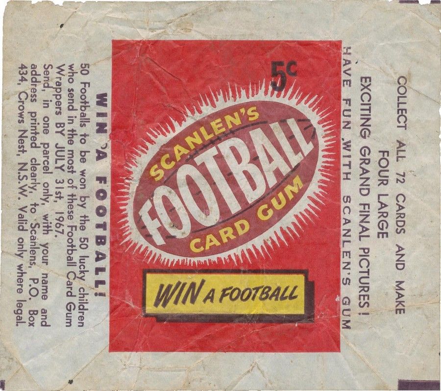 scanlens 1967 footy card wrapper vfl