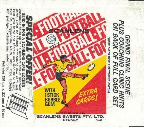 scanlens 1977 footy card wrapper vfl