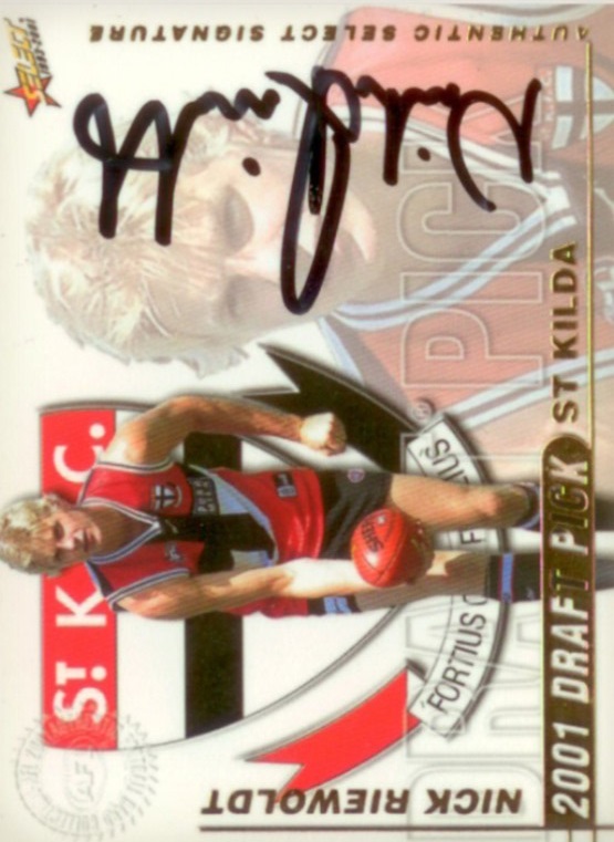 2001 select authentic draft pick signature nick riewoldt